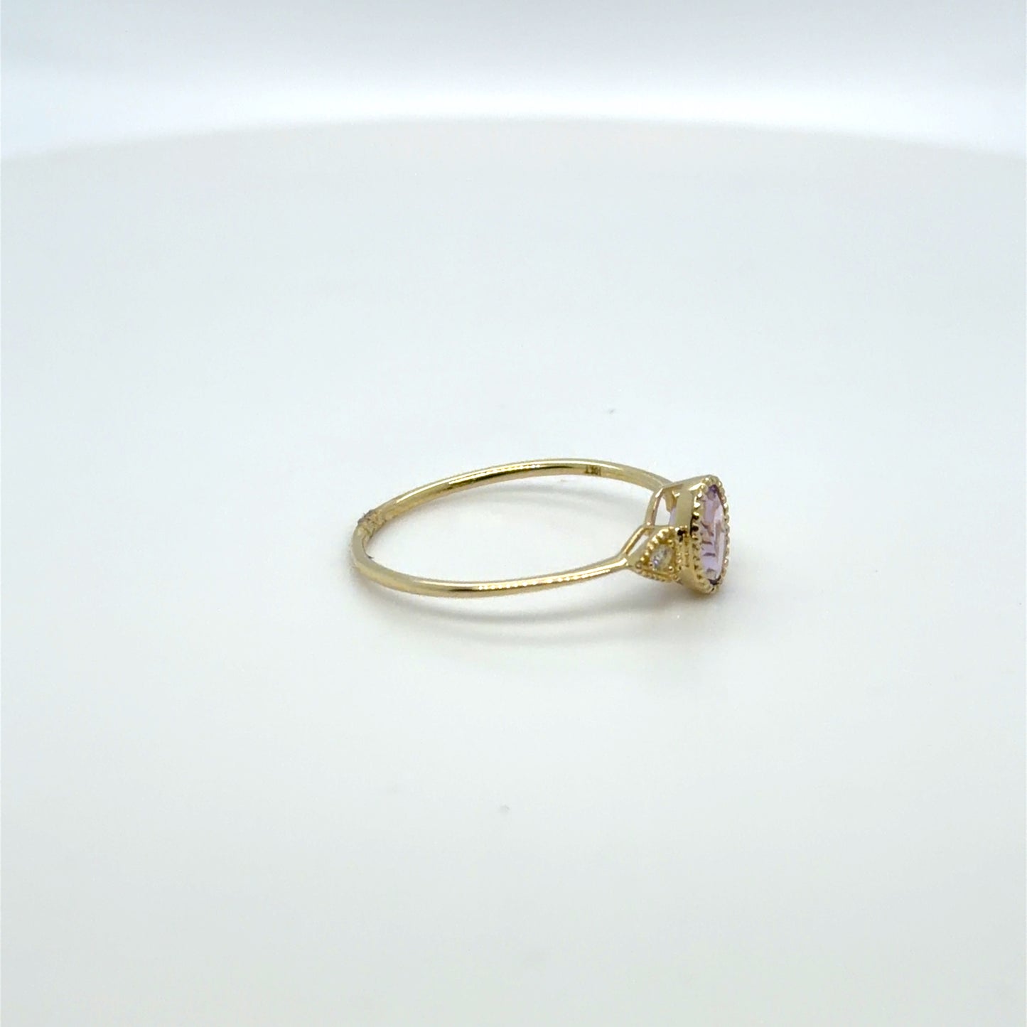 0.40 CTW Amethyst & Natural Diamond Accented Oval Ring in 10K Yellow Gold
