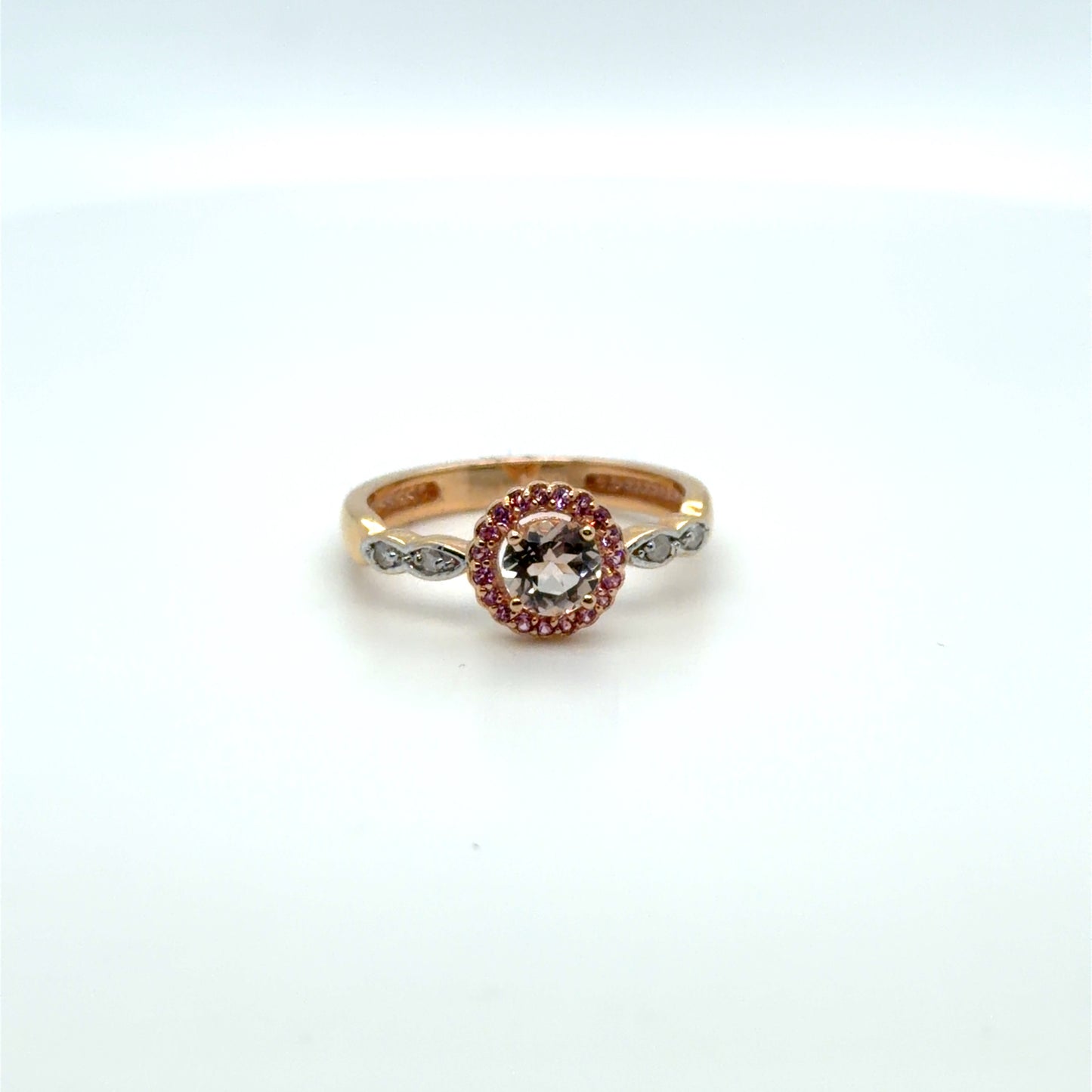 Pink Sapphire & Created Pink Sapphire & Morganite & Sapphire & Natural Diamond Halo Ring in 10K Rose Gold