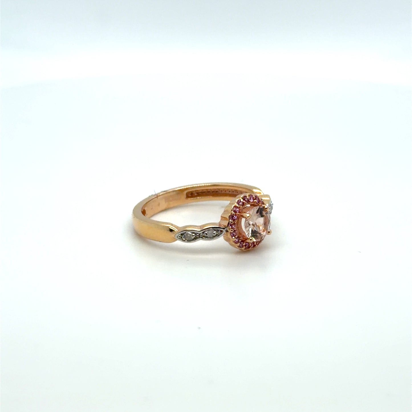 Pink Sapphire & Created Pink Sapphire & Morganite & Sapphire & Natural Diamond Halo Ring in 10K Rose Gold