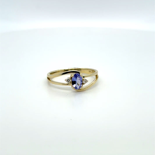 0.50 CTW Tanzanite & Natural Diamond Bypass Ring in 10K Yellow Gold