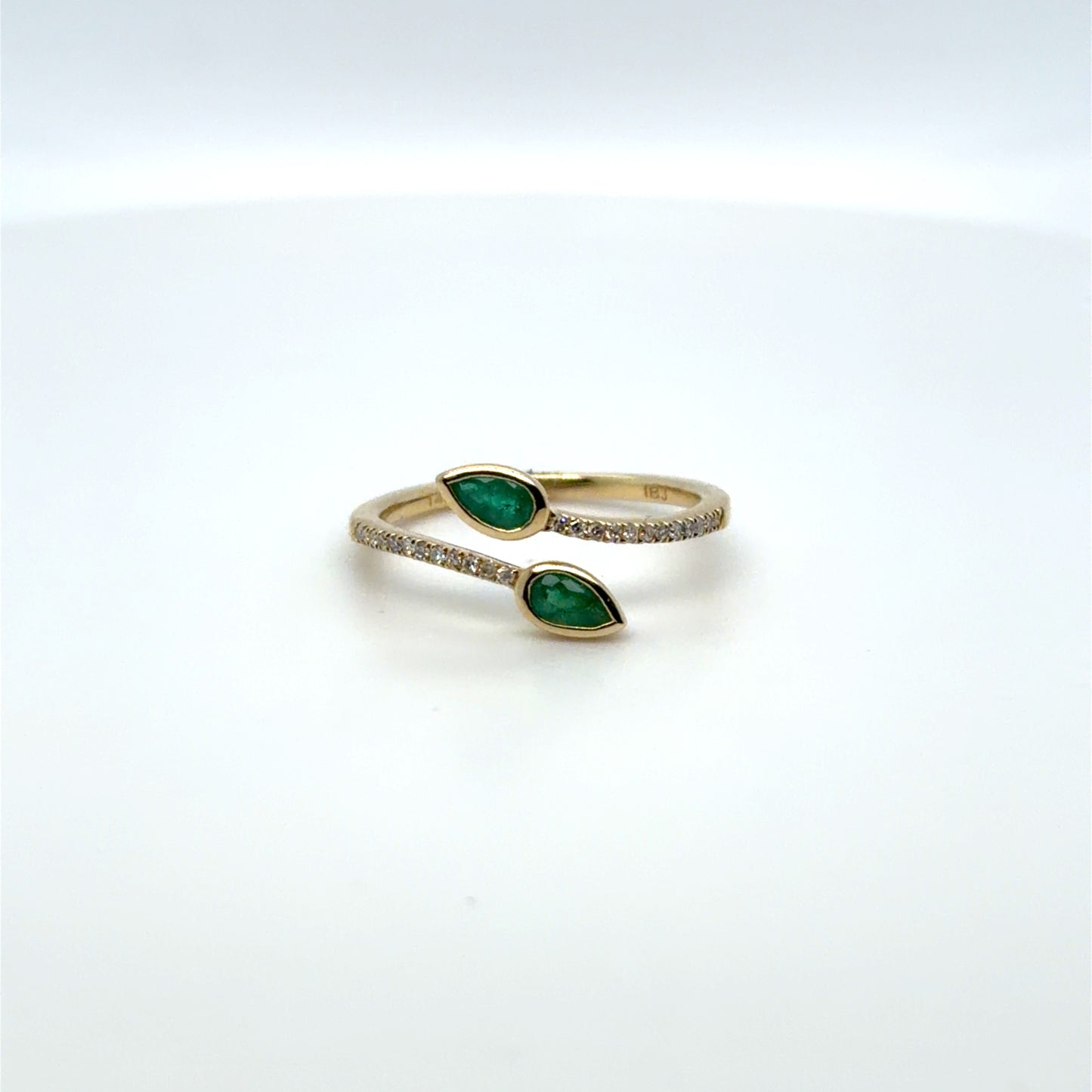 0.40 CTW Emerald & Natural Diamond Pear Wrapped Band in 14K Yellow Gold