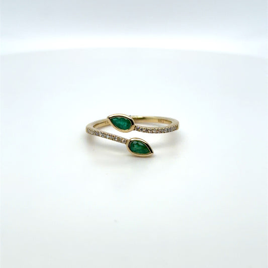 0.40 CTW Emerald & Natural Diamond Pear Wrapped Band in 14K Yellow Gold