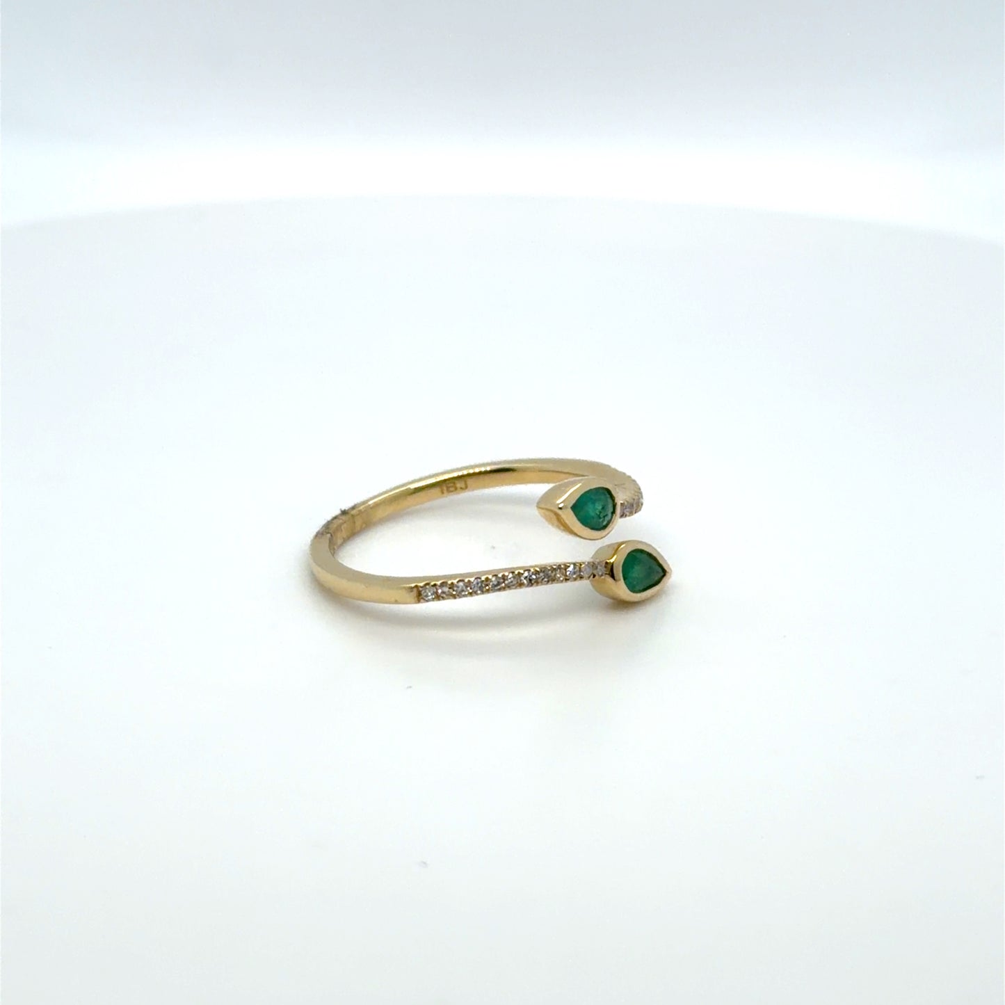 0.40 CTW Emerald & Natural Diamond Pear Wrapped Band in 14K Yellow Gold