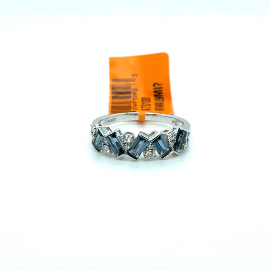 EFFY 1.10 CT London Blue Topaz & Natural Diamond Multi-Shape Wide Band in 14K White Gold