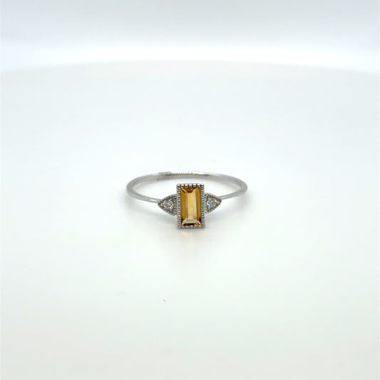 0.33 CTW Citrine & Natural Diamond Accented Ring in 10K White Gold