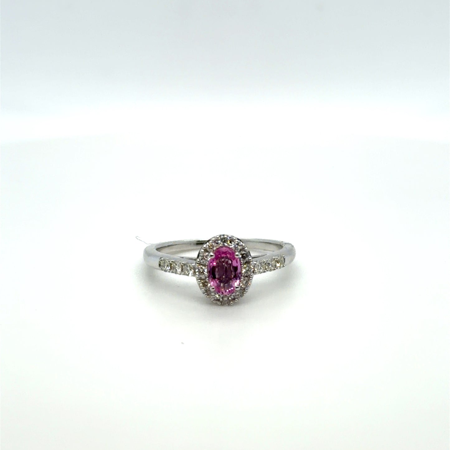0.55 CTW Pink Sapphire & Sapphire & Natural Diamond Halo Ring in 14K White Gold