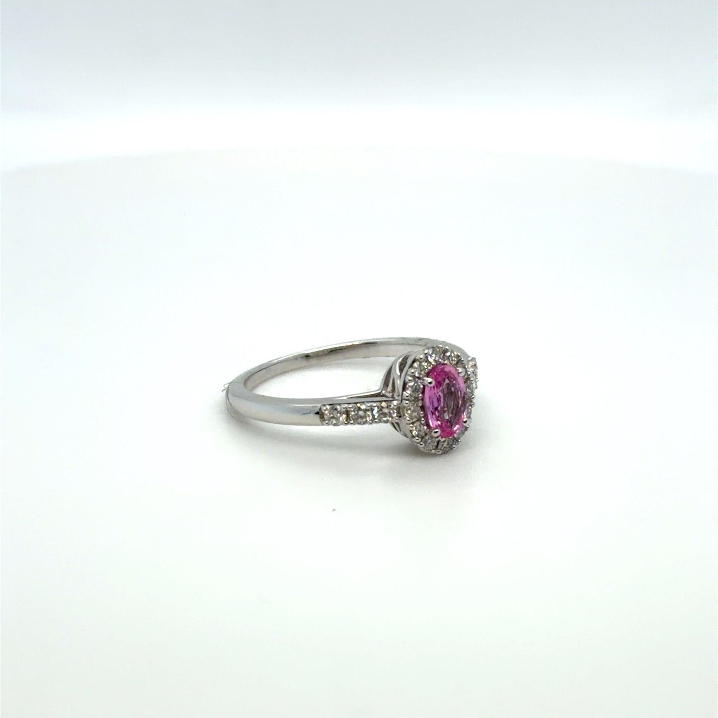 0.55 CTW Pink Sapphire & Sapphire & Natural Diamond Halo Ring in 14K White Gold