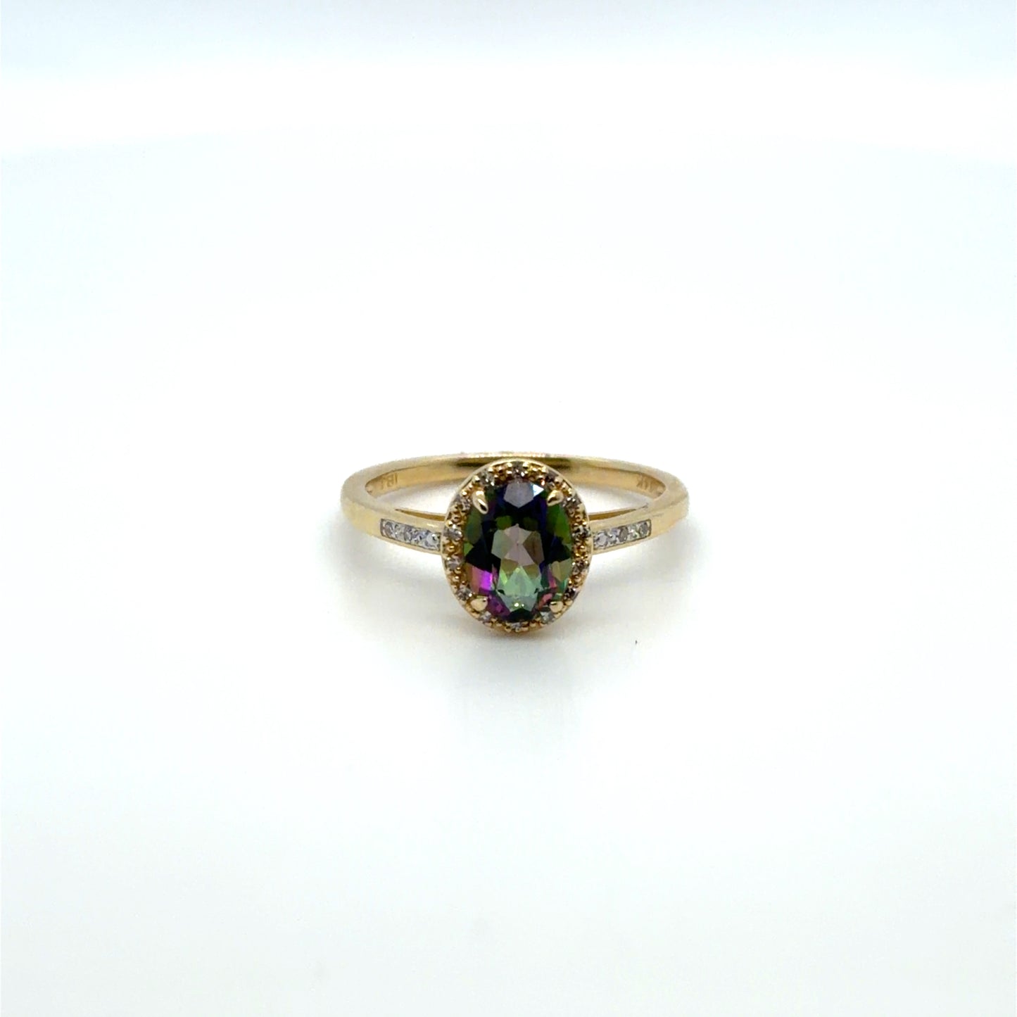 Mystic Topaz & Natural Diamond Halo Ring in 14K Yellow Gold