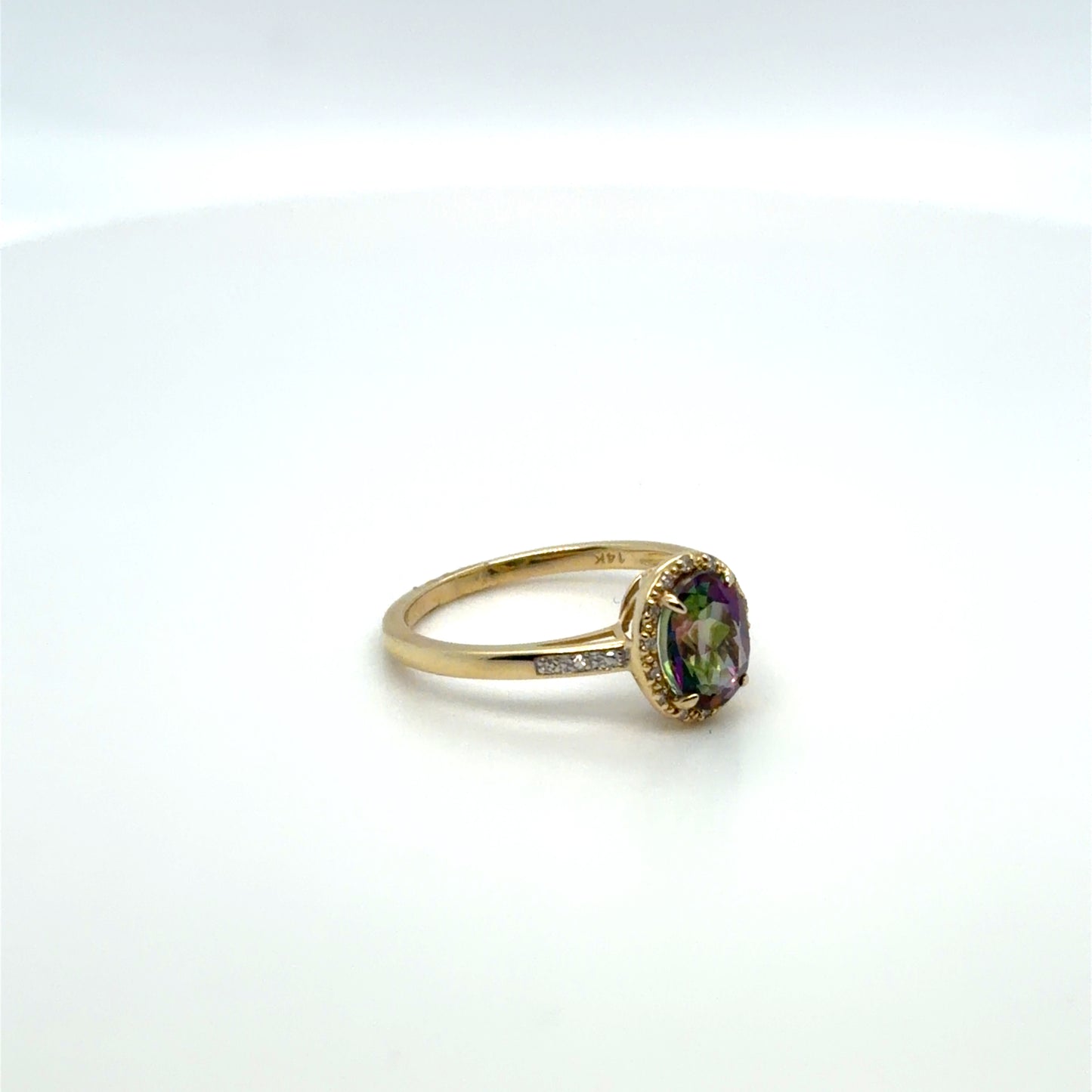 Mystic Topaz & Natural Diamond Halo Ring in 14K Yellow Gold