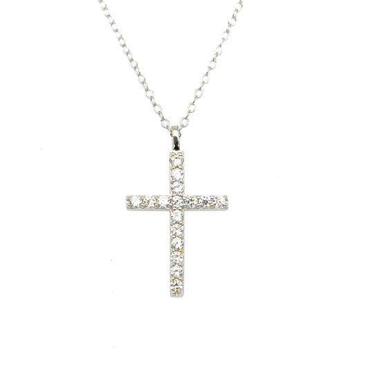 Sterling Silver Cubic Zirconia Cross Necklace