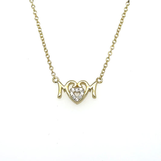 Sterling Silver Gold Plated "Mom" Cubic Zirconia Necklace