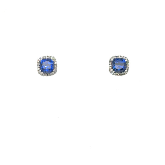 .11ctw Diamond and Created Ceylon Sapphire 10kt White Gold Earrings