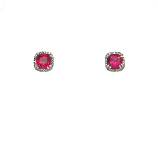 .11ctw Diamond and Created Ruby 10kt White Gold Earrings