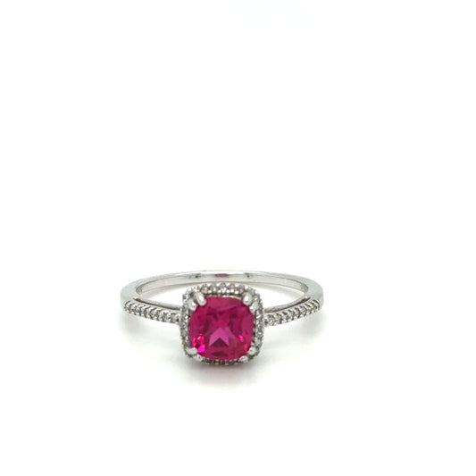 .11ctw Diamond and Created Ruby 10kt White Gold Ring