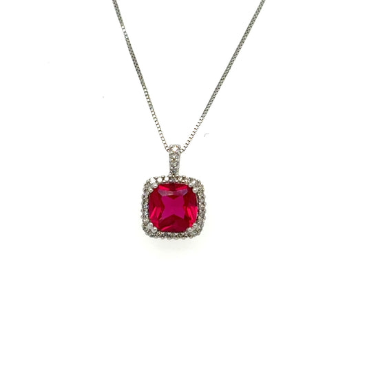 .08ctw Diamond and Created Ruby 10kt White Gold Pendant with Chain