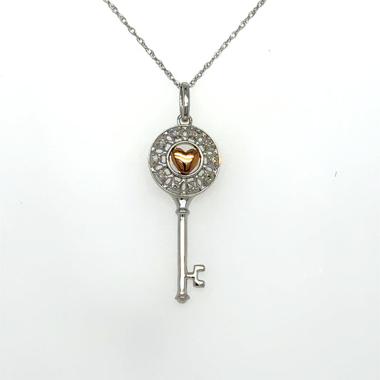 .03ctw Diamond Key 10kt Rose and White Gold Pendant with Chain