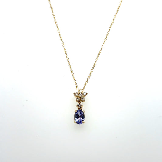 0.10CT Tanzanite & Diamond Pendant in 14K Yellow Gold