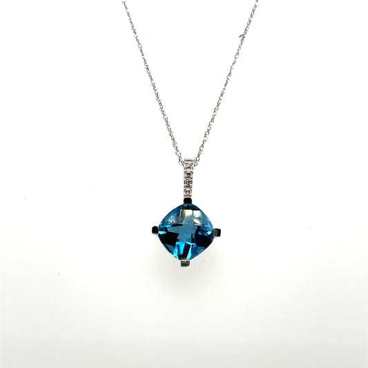 1.89CT London Blue Topaz & 0.03CTW Diamond Pendant in 10K White Gold