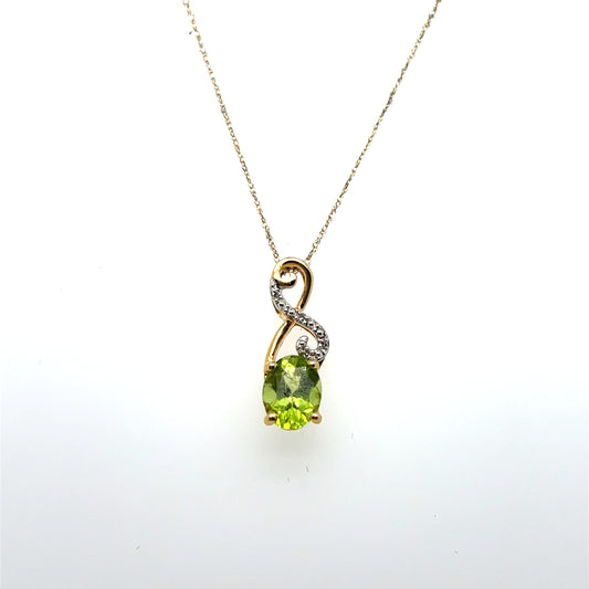 0.02CTW Diamond & Peridot Pendant in 14K Yellow Gold