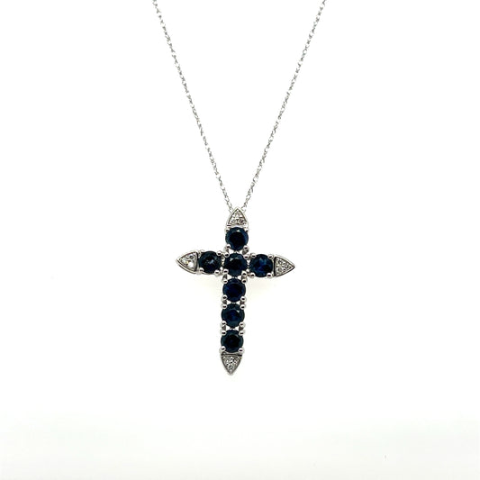 1.60CTW Sapphire & 0.05CTW Diamond Cross Pendant