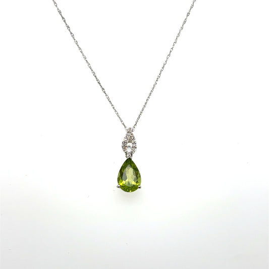 1.34CTW Peridot & 0.06CTW Diamond Pendant in 14K White Gold