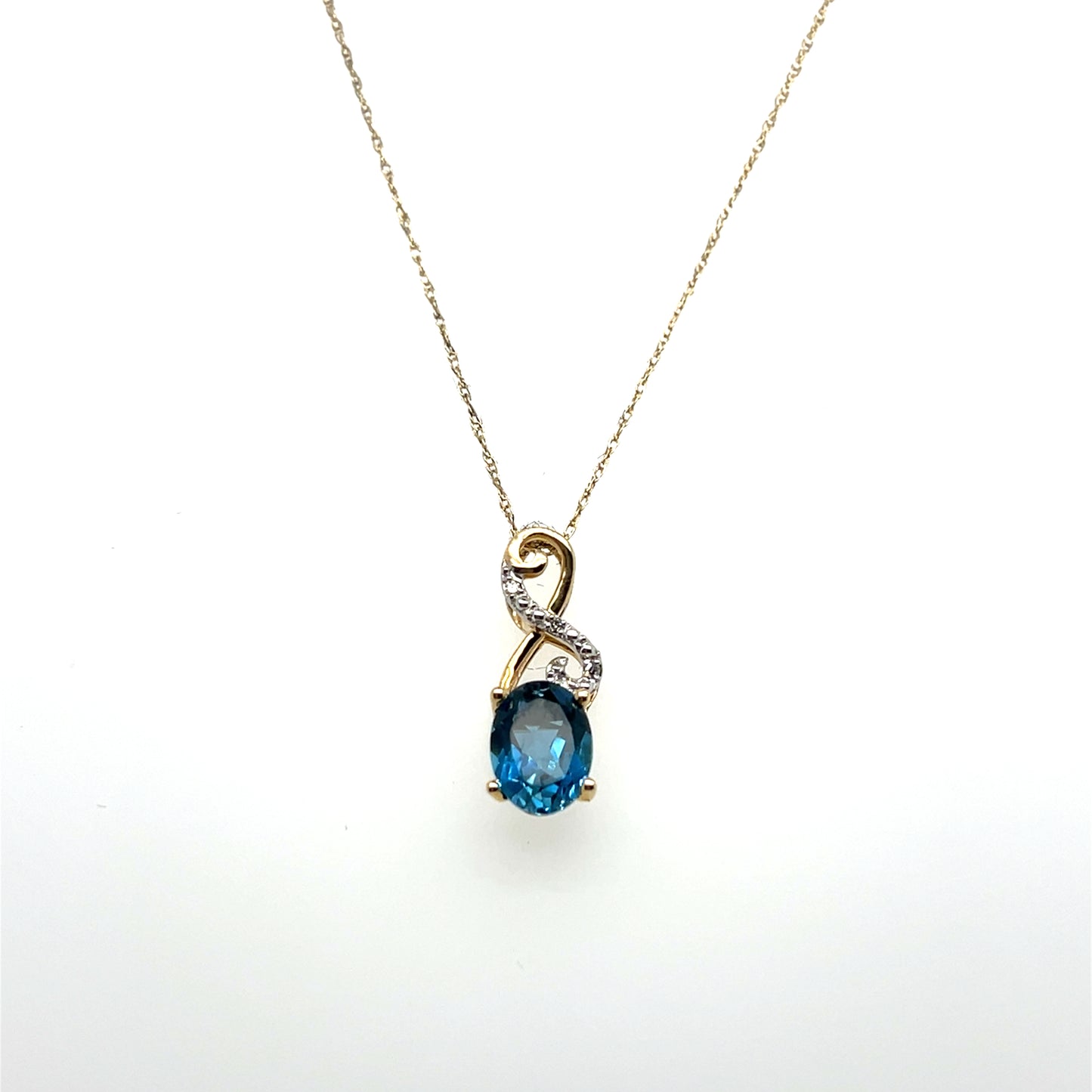 0.02CTW Diamond & London Blue Topaz Pendant in 14K Yellow Gold