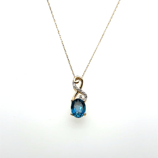 0.02CTW Diamond & London Blue Topaz Pendant in 14K Yellow Gold