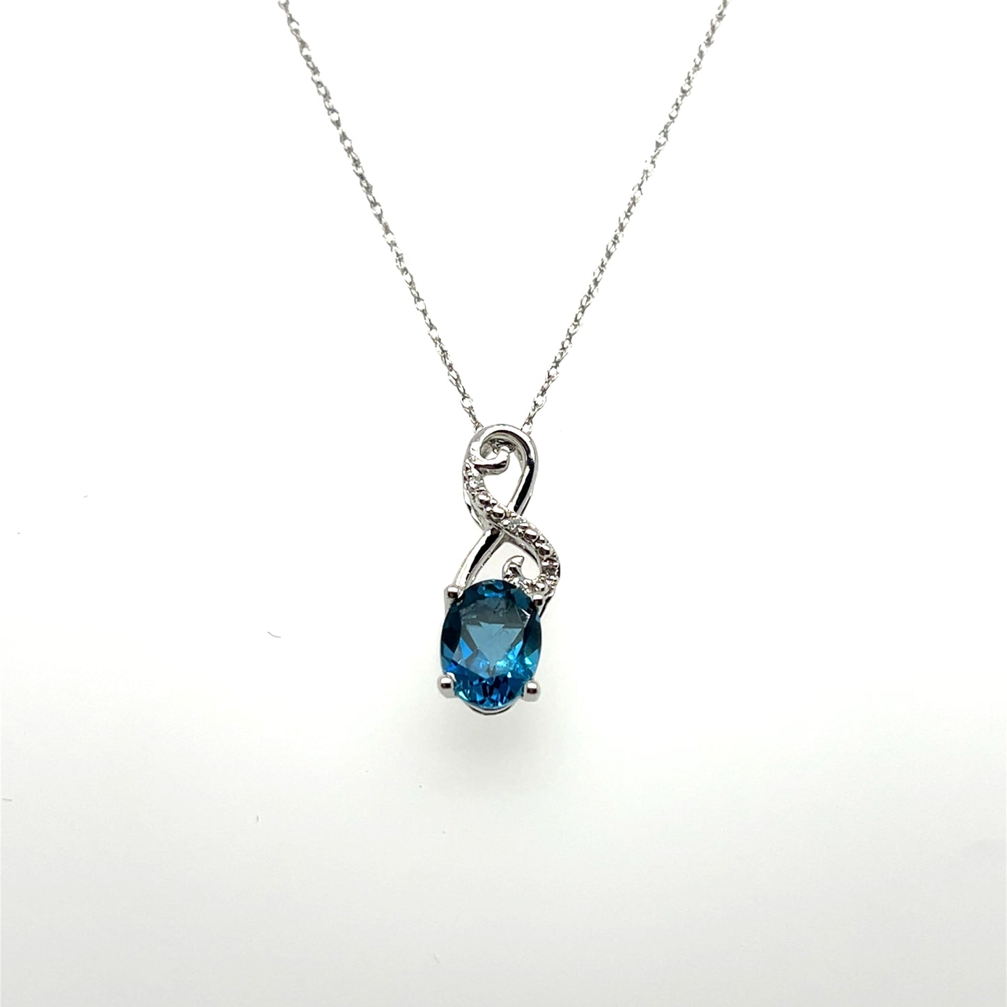 0.02CTW Diamond & London Blue Topaz Pendant in 14K White Gold