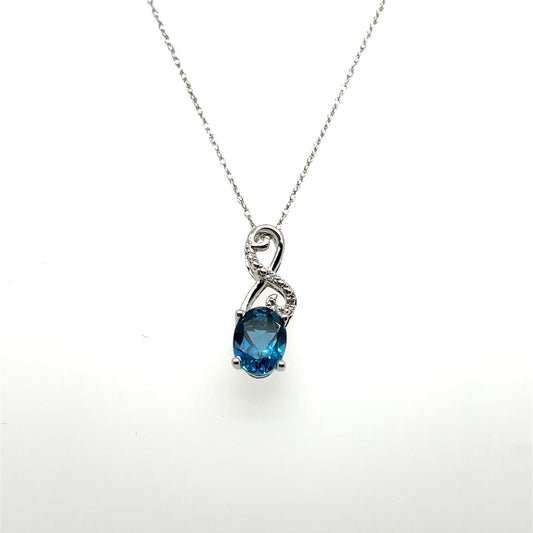 0.02CTW Diamond & London Blue Topaz Pendant in 14K White Gold