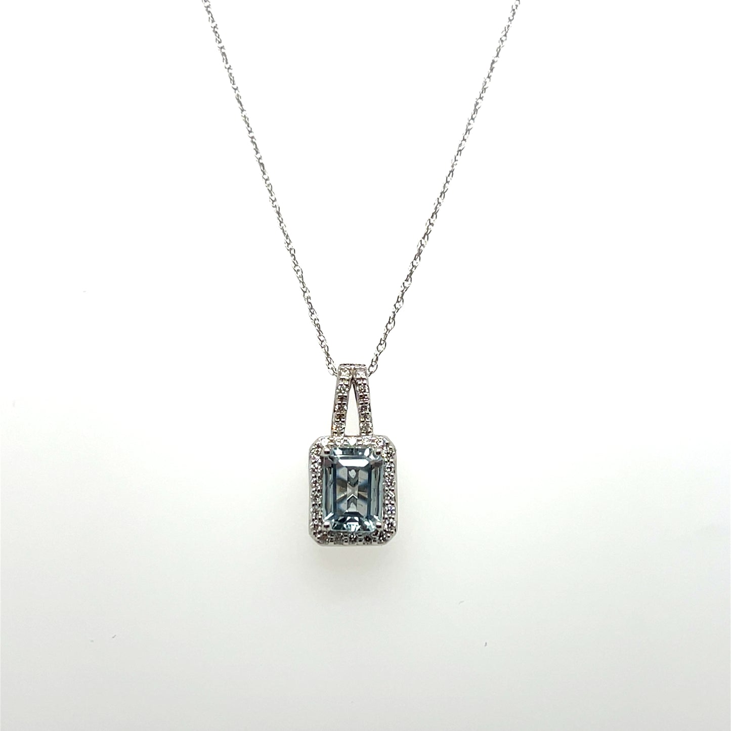 0.12CTW Diamond & Aquamarine Pendant in 14K White Gold
