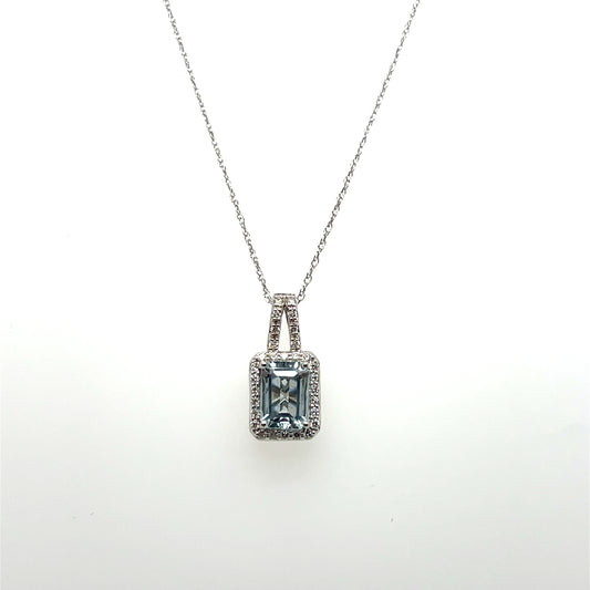 0.12CTW Diamond & Aquamarine Pendant in 14K White Gold