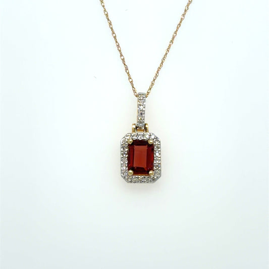 Garnet & Natural Diamond Classic Pendant in 10K Yellow Gold