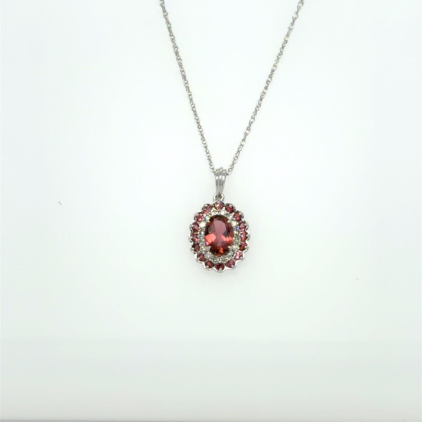 0.65 CTW Pink Tourmaline & Natural Diamond Classic Pendant in 10K White Gold