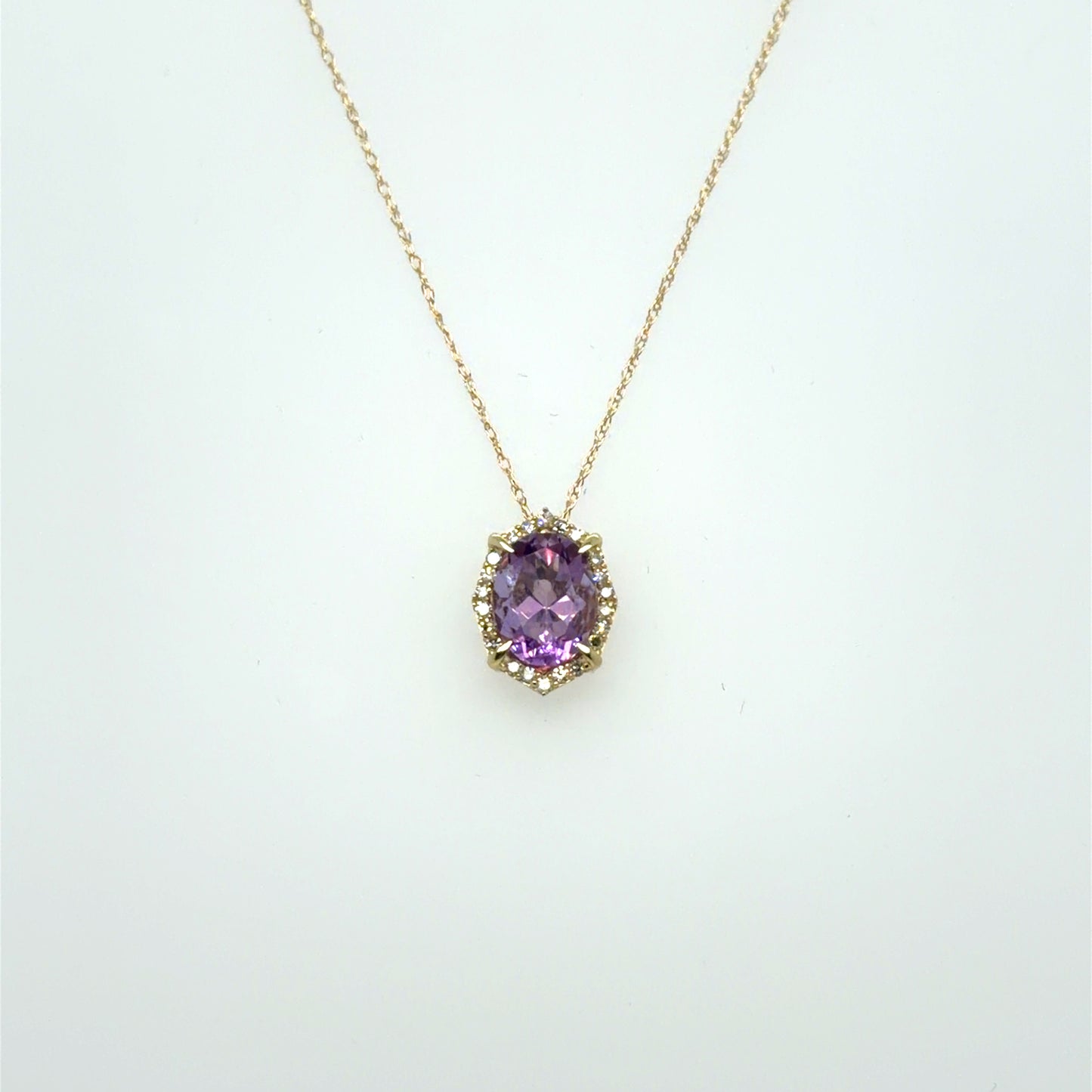 1 CTW Amethyst & Natural Diamond Pointed Halo Pendant in 10K Yellow Gold
