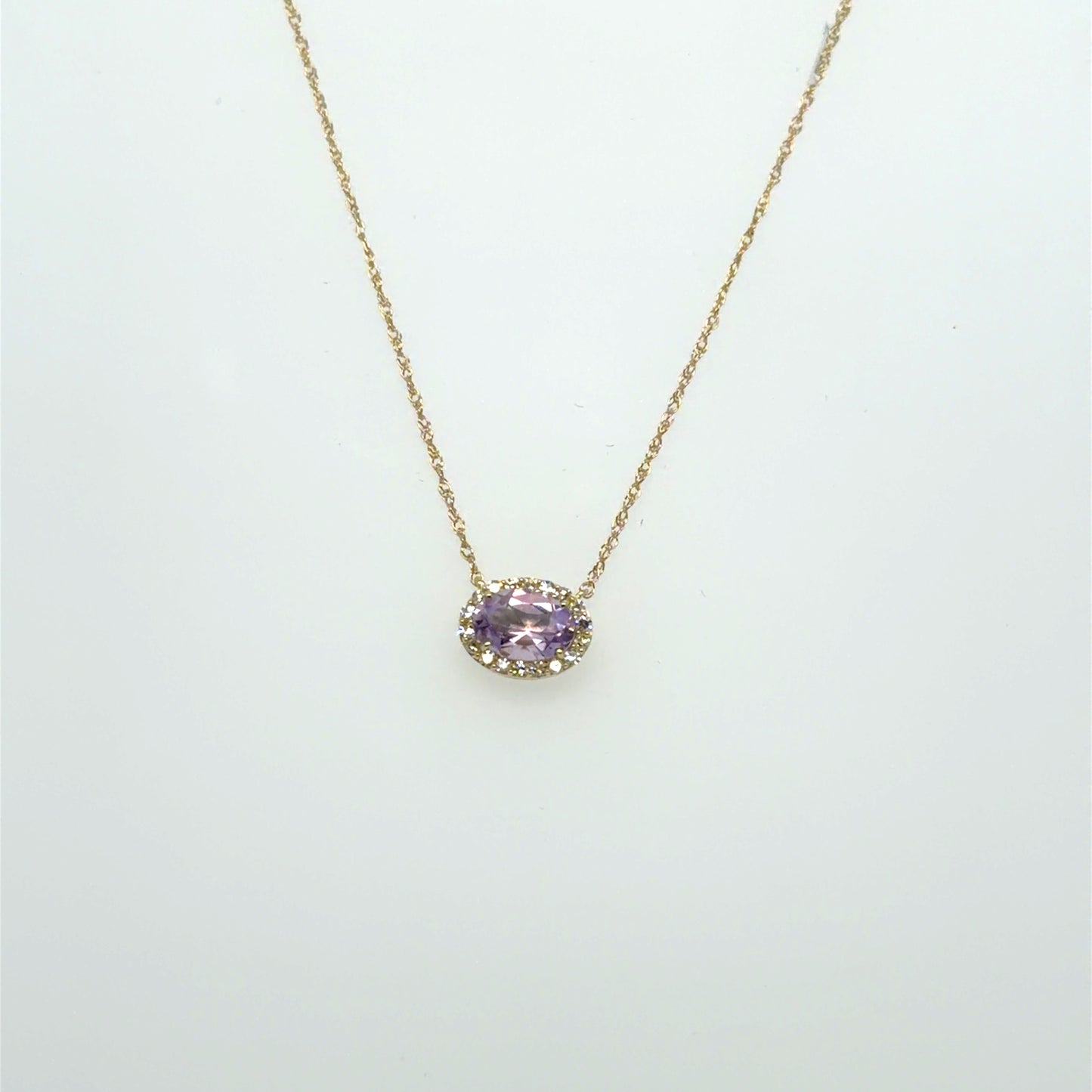 0.40 CT Amethyst & Natural Diamond Halo Pendant in 10K Yellow Gold