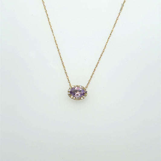 0.40 CT Amethyst & Natural Diamond Halo Pendant in 10K Yellow Gold