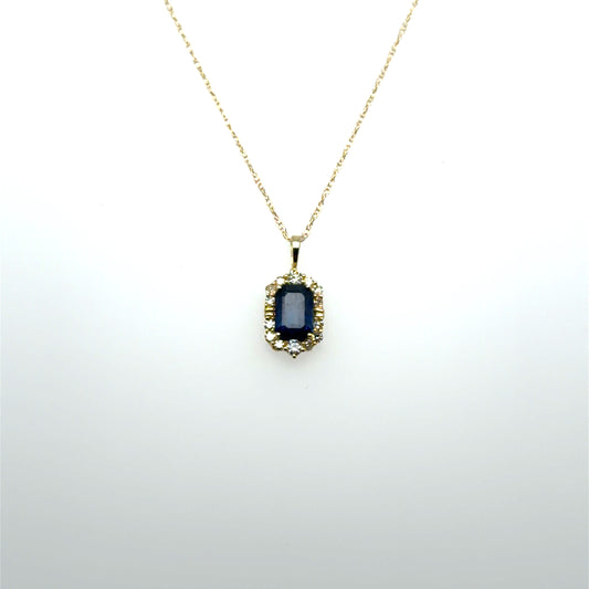 0.70 CT Sapphire & Natural Diamond Halo Pendant in 14K Yellow Gold