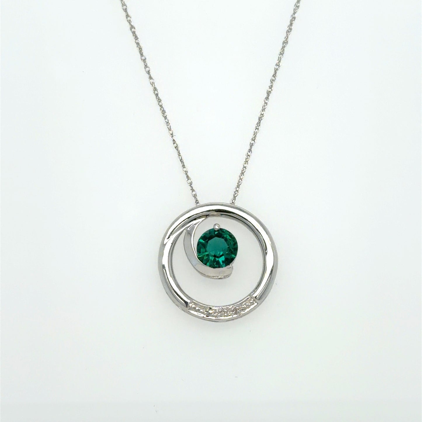 Emerald & Natural Diamond Classic Pendant in 10K White Gold