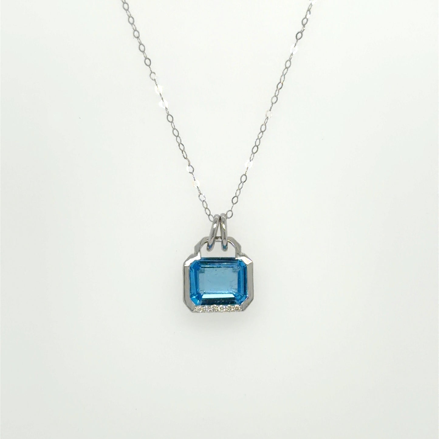 Light Blue Topaz & Natural Diamond Classic Pendant in 14K White Gold