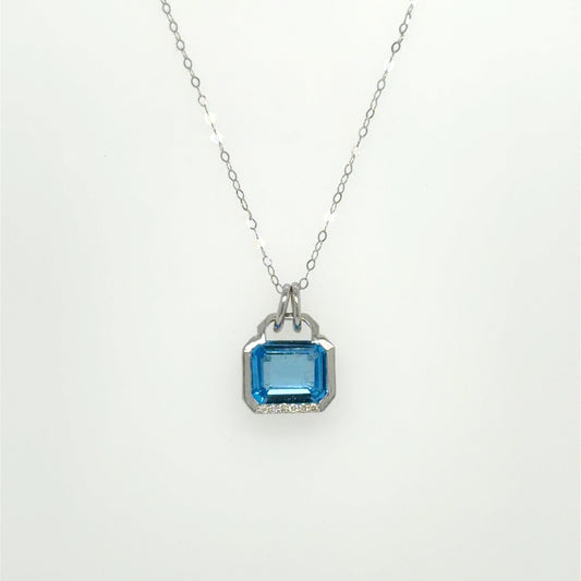 Light Blue Topaz & Natural Diamond Classic Pendant in 14K White Gold