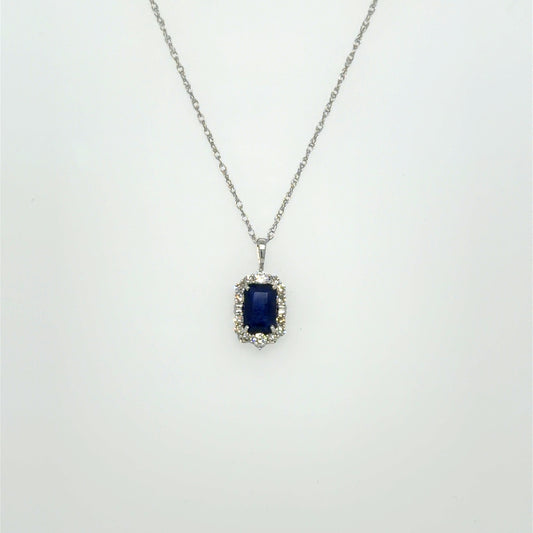 0.65 CT Sapphire & Natural Diamond Halo Pendant in 10K White Gold