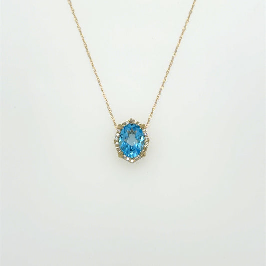 1.50 CT Blue Topaz & Natural Diamond Halo Pendant in 10K Yellow Gold