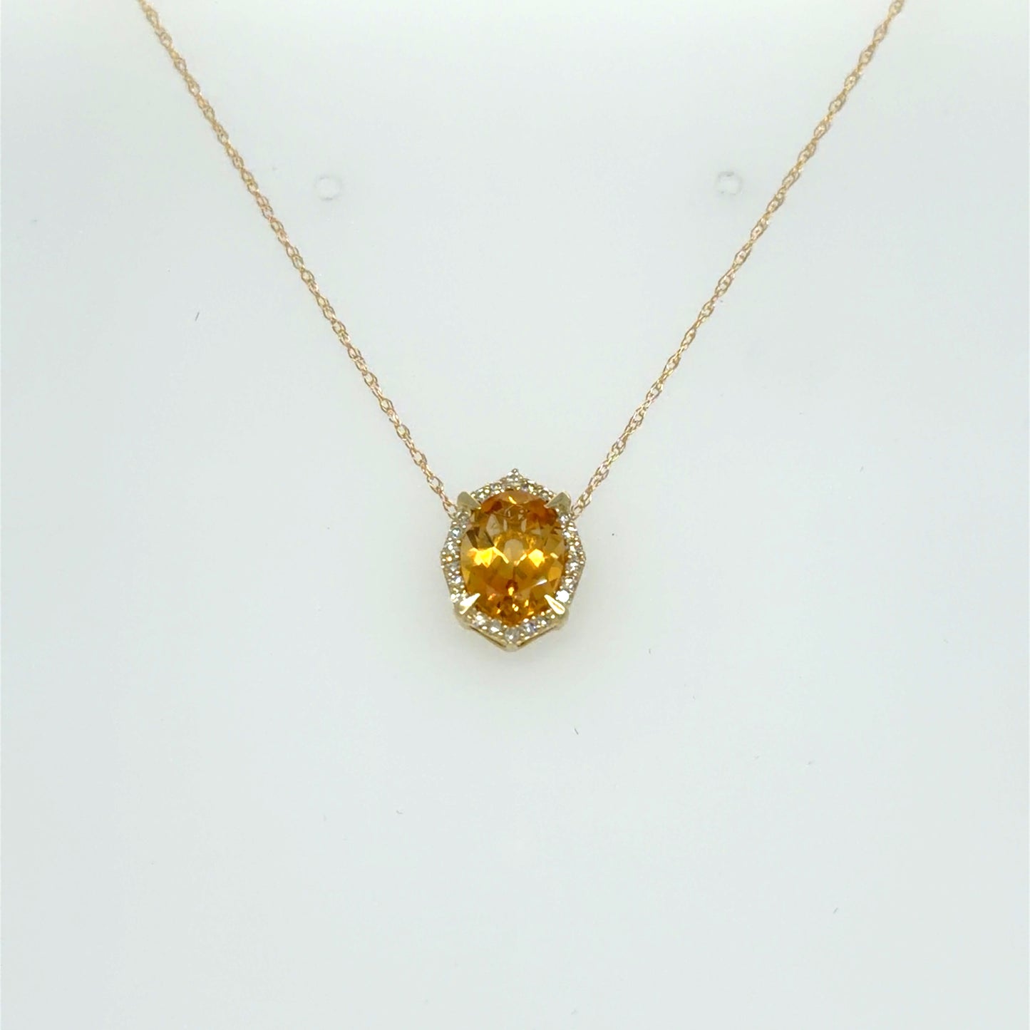 1 CT Citrine & Natural Diamond Halo Pendant in 10K Yellow Gold