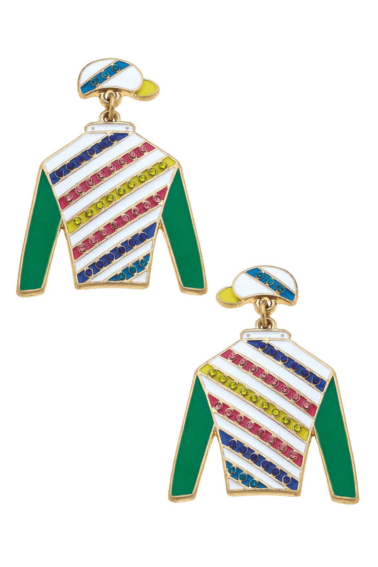 Mabel Jockey Silk Enamel Drop Earrings in Multi Colors