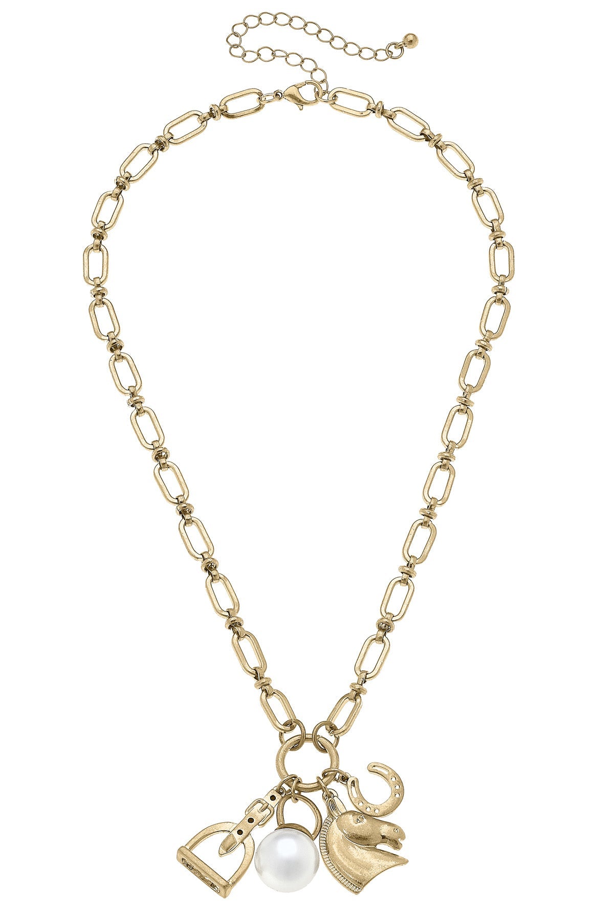 Rosalind Equestrian Charm Necklace in Shiny Gold 16" Adjustable