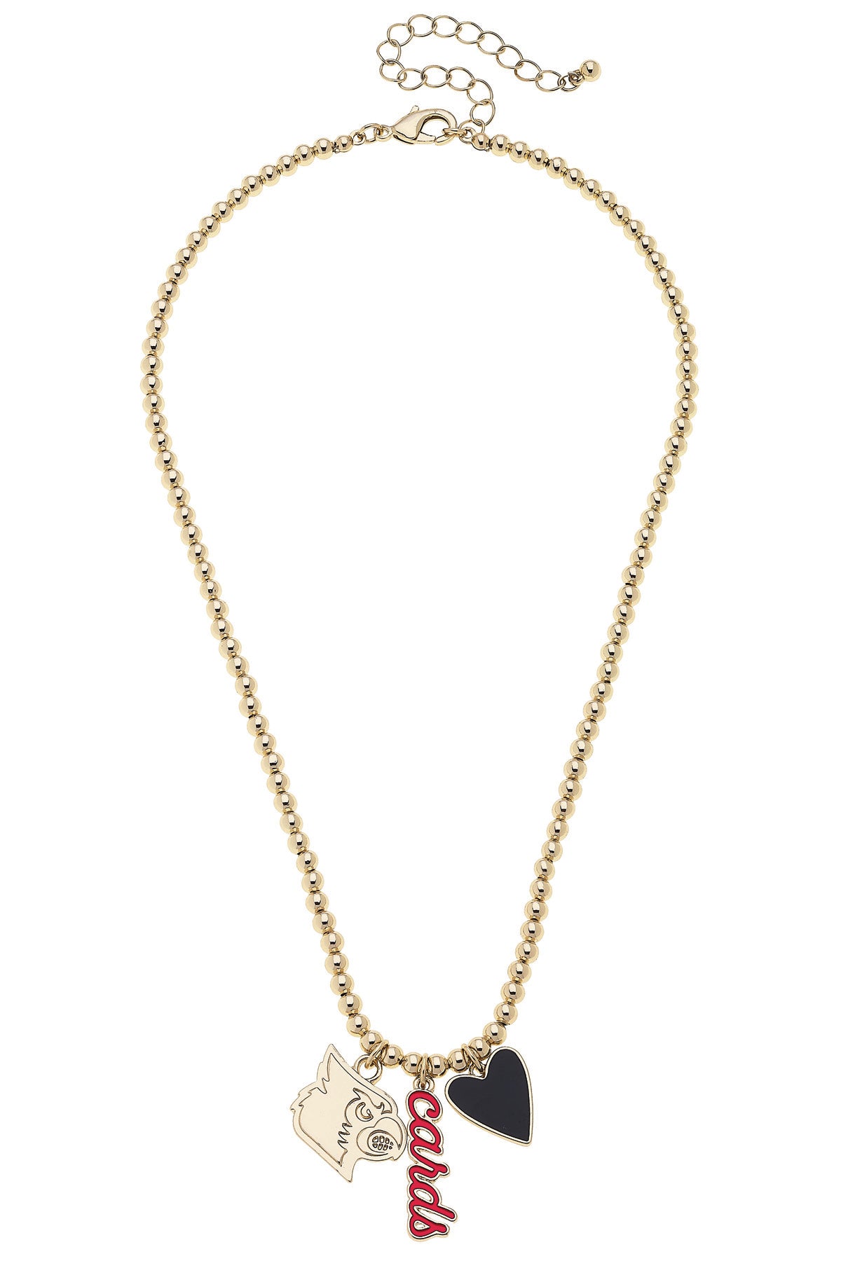 Louisville Cardinals Ball Bead Charm Necklace in Shiny Gold