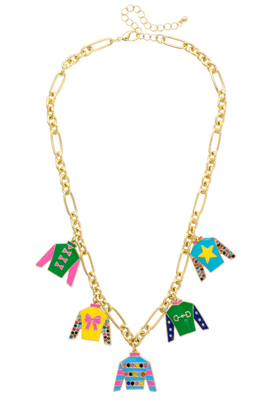 Winner's Circle Jockey Silk Enamel Charm Necklace in Multi Colors