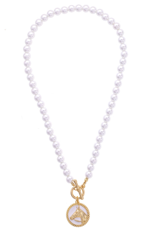 Thoroughbred Pearl Beaded Toggle Front Necklace in Ivory