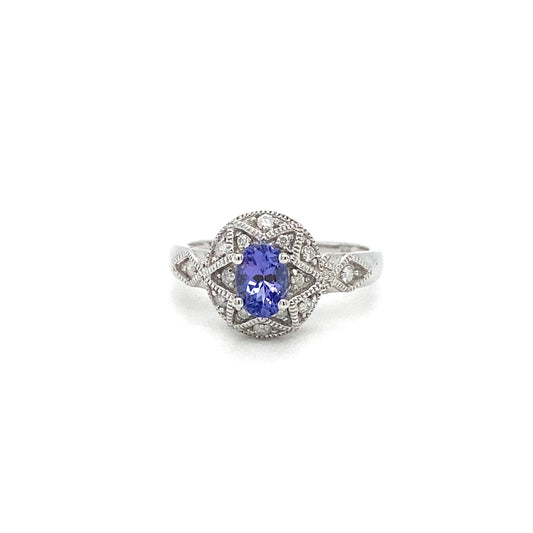 .19ctw Diamond and .61ct Tanzanite 10kt White Gold Ring