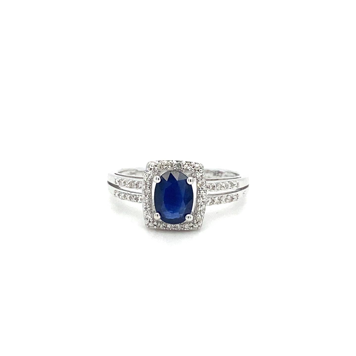 .18ctw Diamond and 1ct Sapphire 14kt White Gold Ring
